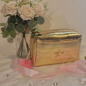 NWT Jeffree Star Gold Croc-Embossed Large Cosmetic Bag